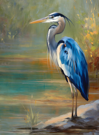 CDYCNXZ Blue Heron Diamond Art Kit for Adults, Nature Wildlife Animal Diamond Painting for Beginners, Bird Round Gemstone Artwork Home Wall Decoration 12x16 inch