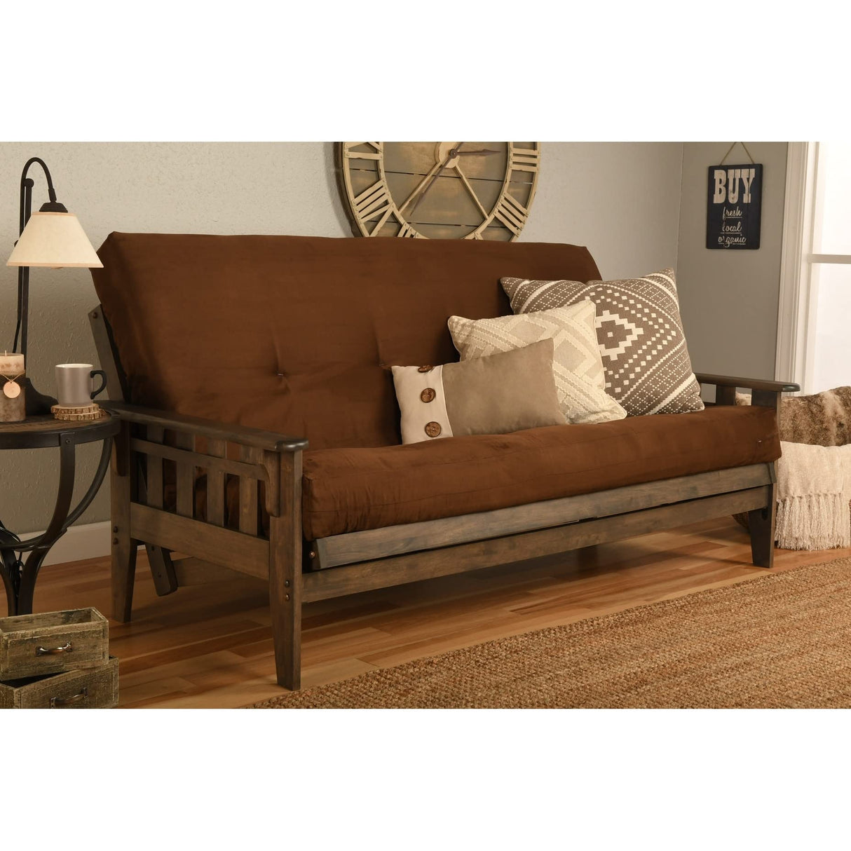 Kodiak Furniture Tucson Full Size Futon Set in Rustic Walnut Finish, Suede Black Kodiak Furniture