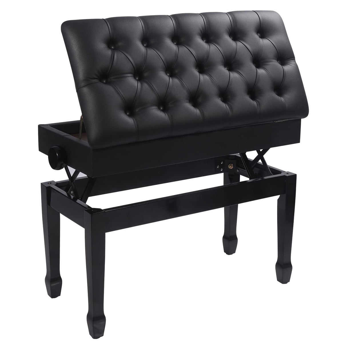 AKVOMBI Adjustable Duet Piano Bench with Storage, Heavy Duty Double Piano Benches with Leather Cushion, Black Piano Bench for Adults, 13.8" D x 31.5" AKVOMBI