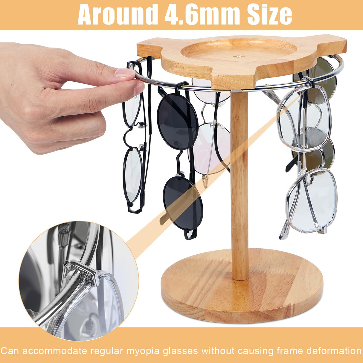 Sunglasses Organizer Glasses Holder Stand with 360 Rotating Display Eyeglasses Rack Wood Base for up to 12 Pairs of Eyewear for Table Dresser Desk DTUQYX