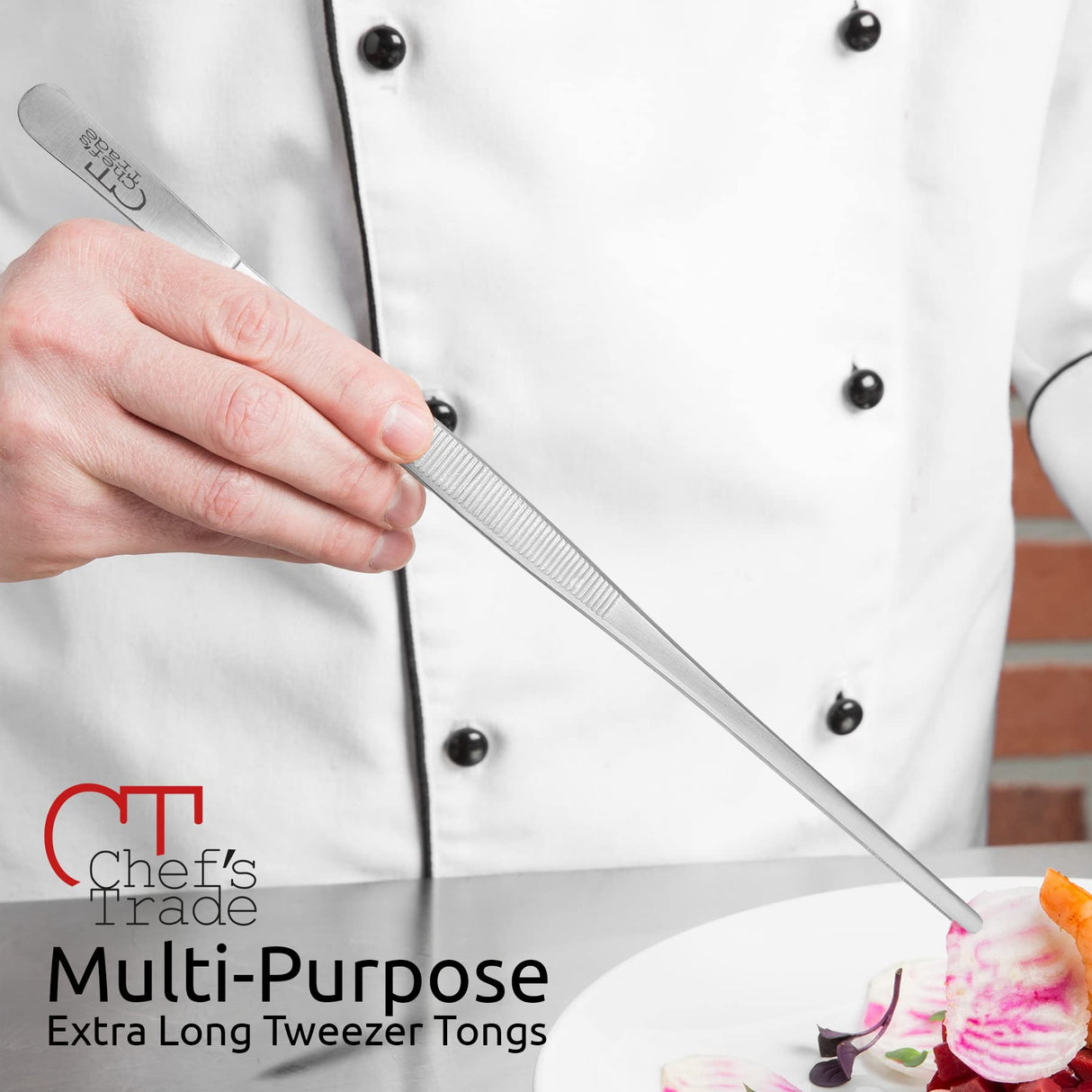 Chef's Trade Professional Kitchen & Cooking Tweezers/Tongs 12" Stainless Steel Multi-Use CHEF'S TRADE