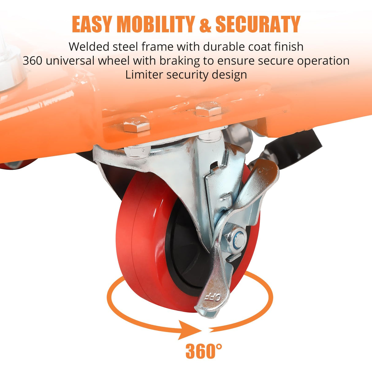 Euker Double Scissor Hydraulic Lift Table Cart, 330 Lbs Load Capacity 50" Lifting Height with 4 Wheels and Non-Slip Pad, Manual Elevating Cart for Material Handling and Transportation, Orange Euker