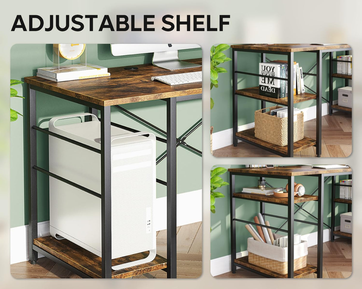 Bestier L Shaped Desk, 95.2 Inch Reversible Corner Computer Desk with Shelves, 2 Person Long Table for Home Office, Large Writing Storage Workstation with 3 Cable Holes, Rustic Brown Bestier