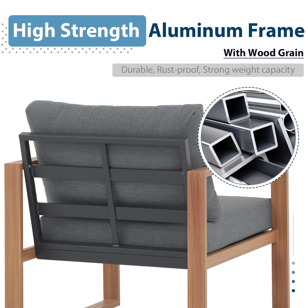 JOIVI Aluminum Patio Furniture Set, 4 Piece Outdoor Conversation Set Patio Conversation Sectional Chat Couch Sofa U-Shaped Modern Seating Set with Upgrade Cushion and Tempered Glass Coffee Table, Gray JOIVI