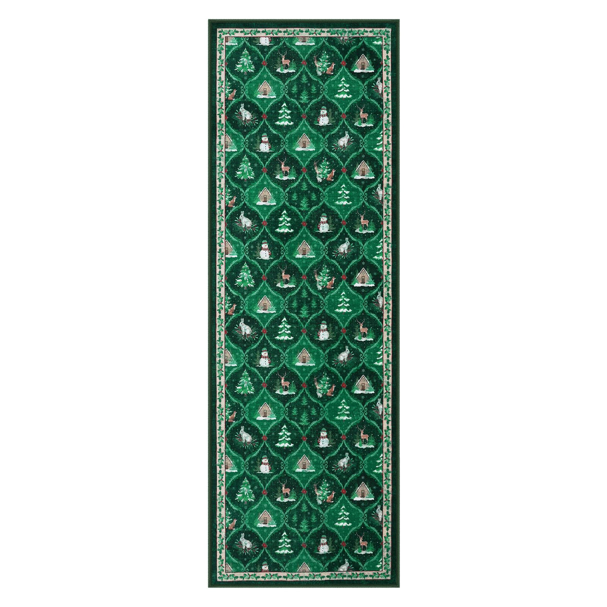 Sivilife Christmas Non Slip Rugs, 2x6 Washable Kitchen Bathroom Entryway Laundry Decor, Green Xmas Carpet Runner Rugs for Hallways Bedroom with Rubber Backing Sivilife