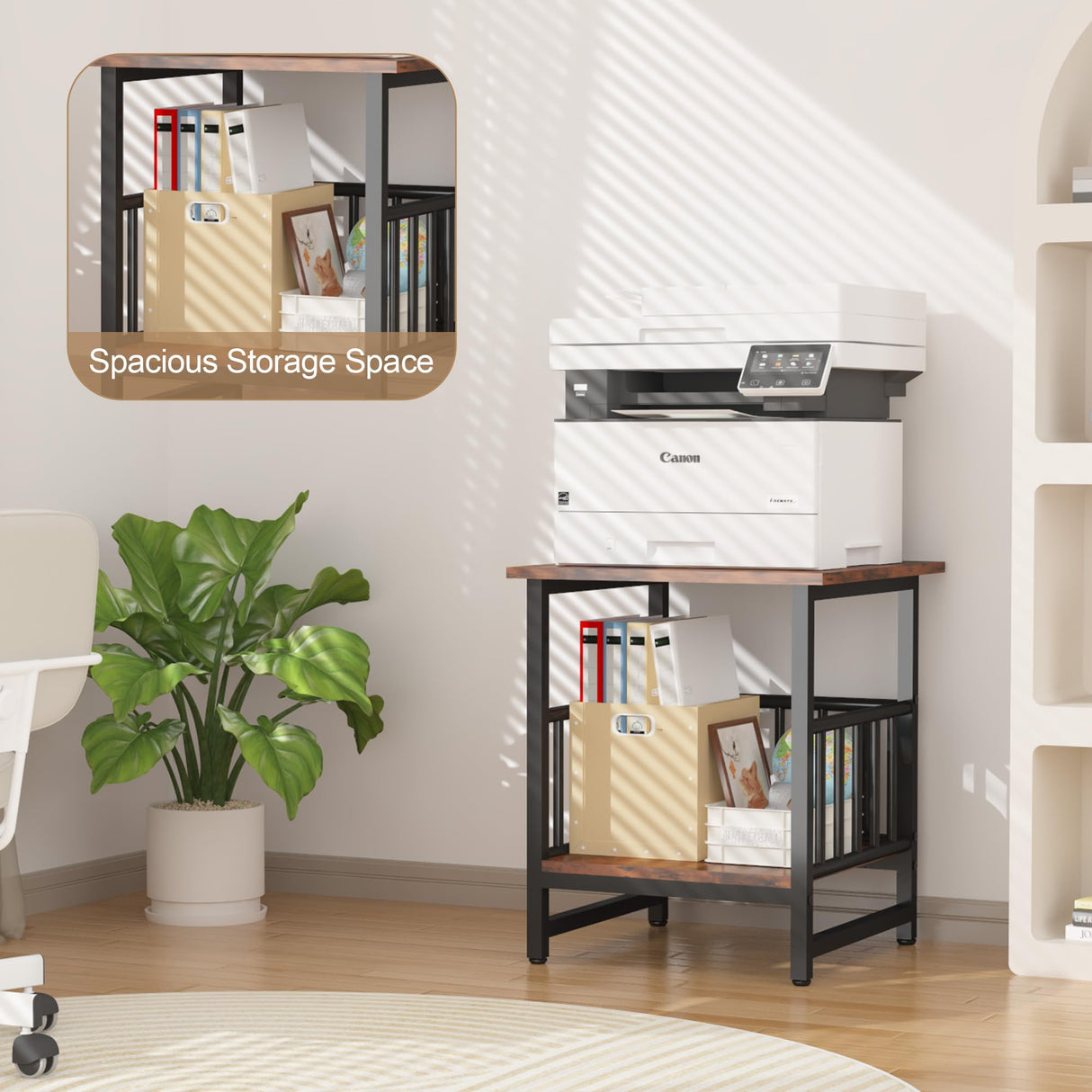 End Table, Industrial Side Table with 2-Tire Storage Shelf, 180LBS Mini Fridge Stand with Adjustable Feet, 18"x18" Wood Night Stand Small Bedside Table with Sturdy Metal Frame for Living Room Bedroom DHMAKER