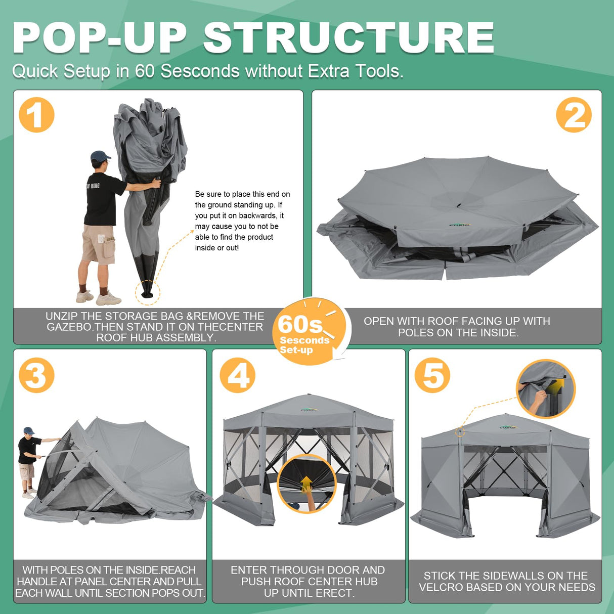 COBIZI 15x15ft Extra Large Pop-Up Gazebo Canopy Tent with Mosquito Netting, Spacious Easy Set-Up Screened Shelter, Durable Outdoor Pavilion with Ground Stakes, Perfect for Patio, Backyard, and Lawn COBIZI