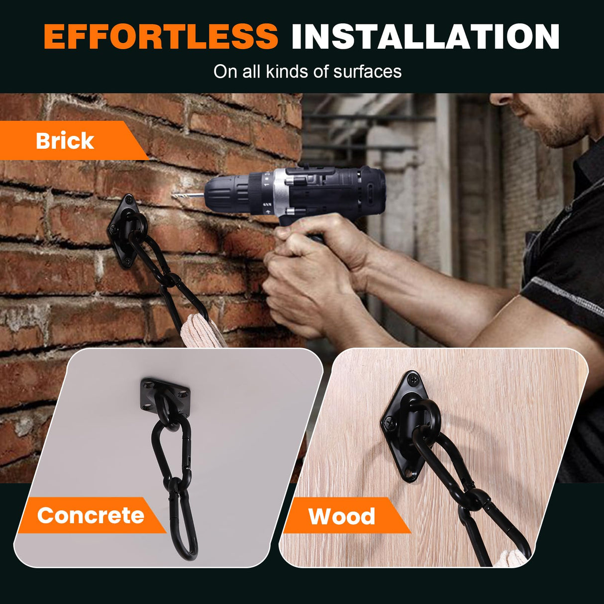 Aheucndg 1700 lb Capacity Hammock Hanging kit, 2 Pack M10 Premium Heavy Duty Pad Eye Hooks + 2 Pack Snap Hooks and 8 Pack Heavy Duty Screws for Outdoor Indoor Activity. Aheucndg