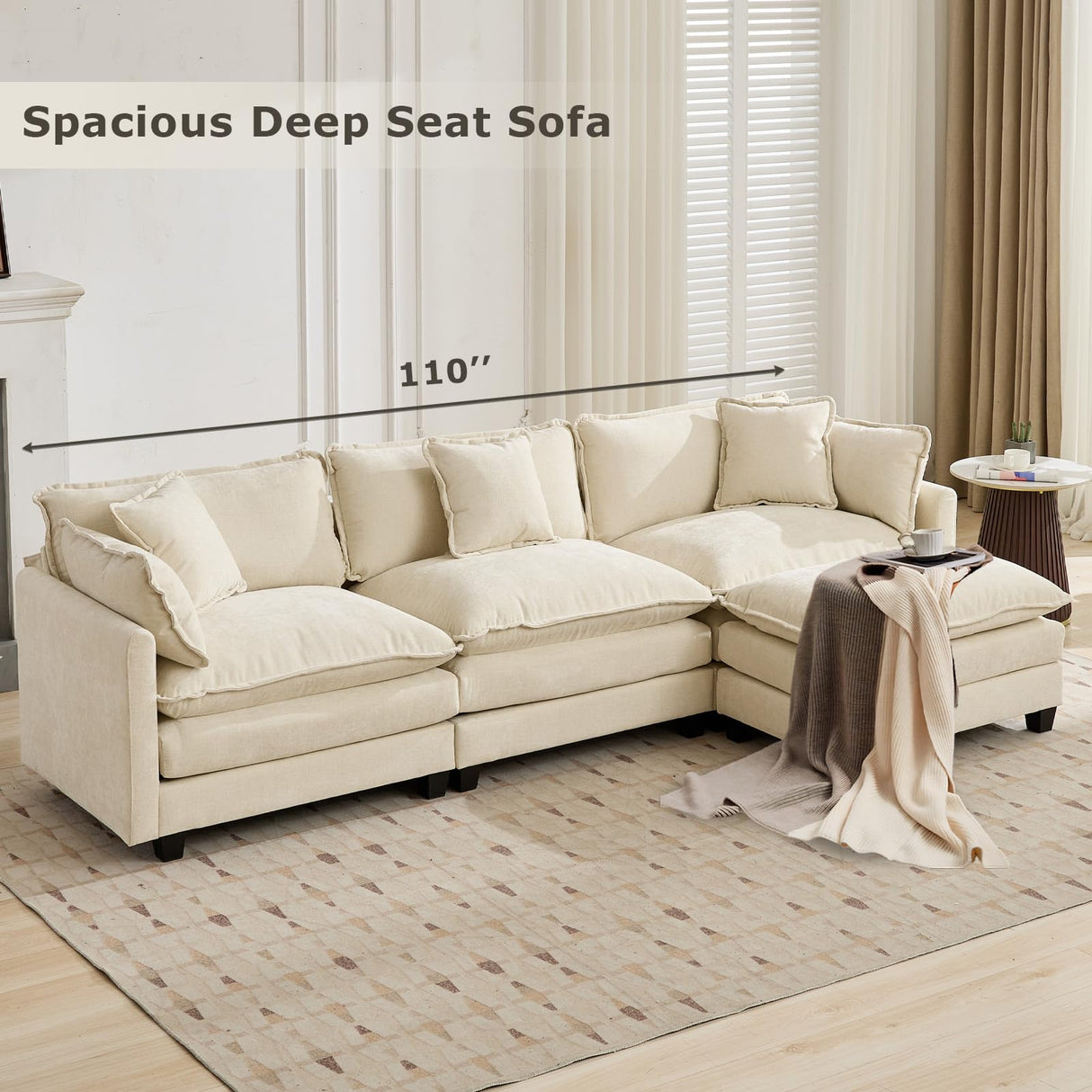 SoarFlash 71.6" Chenille Sectional Sofa, Comfy Modular Loveseat Sofa, Modern 2-Seat Couch Deep Seat Sofa Set for Living Room,Beige SoarFlash
