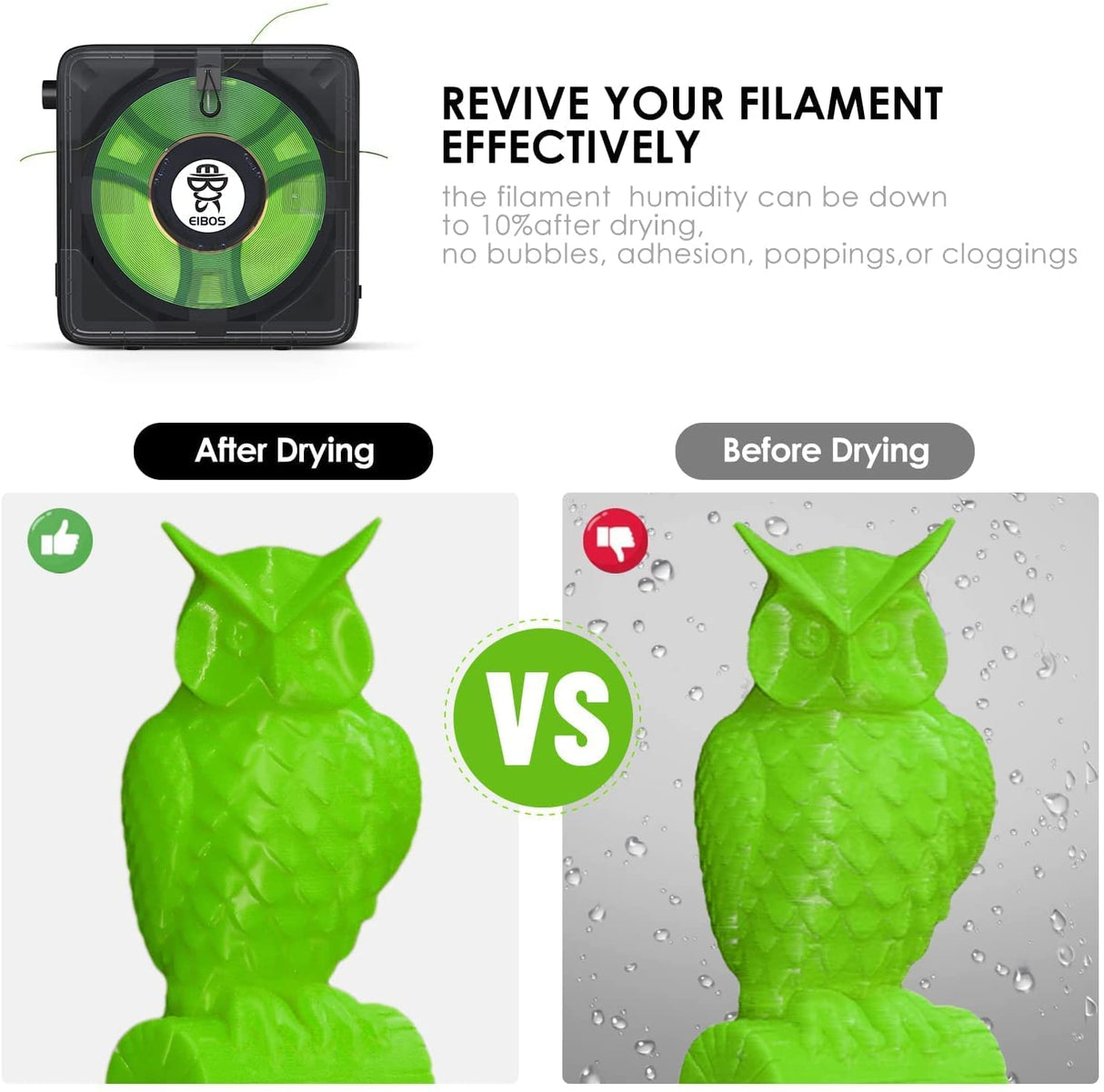 【EIBOS Official】 3D Printer Filament Dryer Easdry, 3D Printer Filament Dry Box with Fan, Adjustable Temperature, Humidity Control & Spool Holder, Compatible with 1.75mm 2.85mm 3.00mm Nylon, PLA, TPU EIBOS