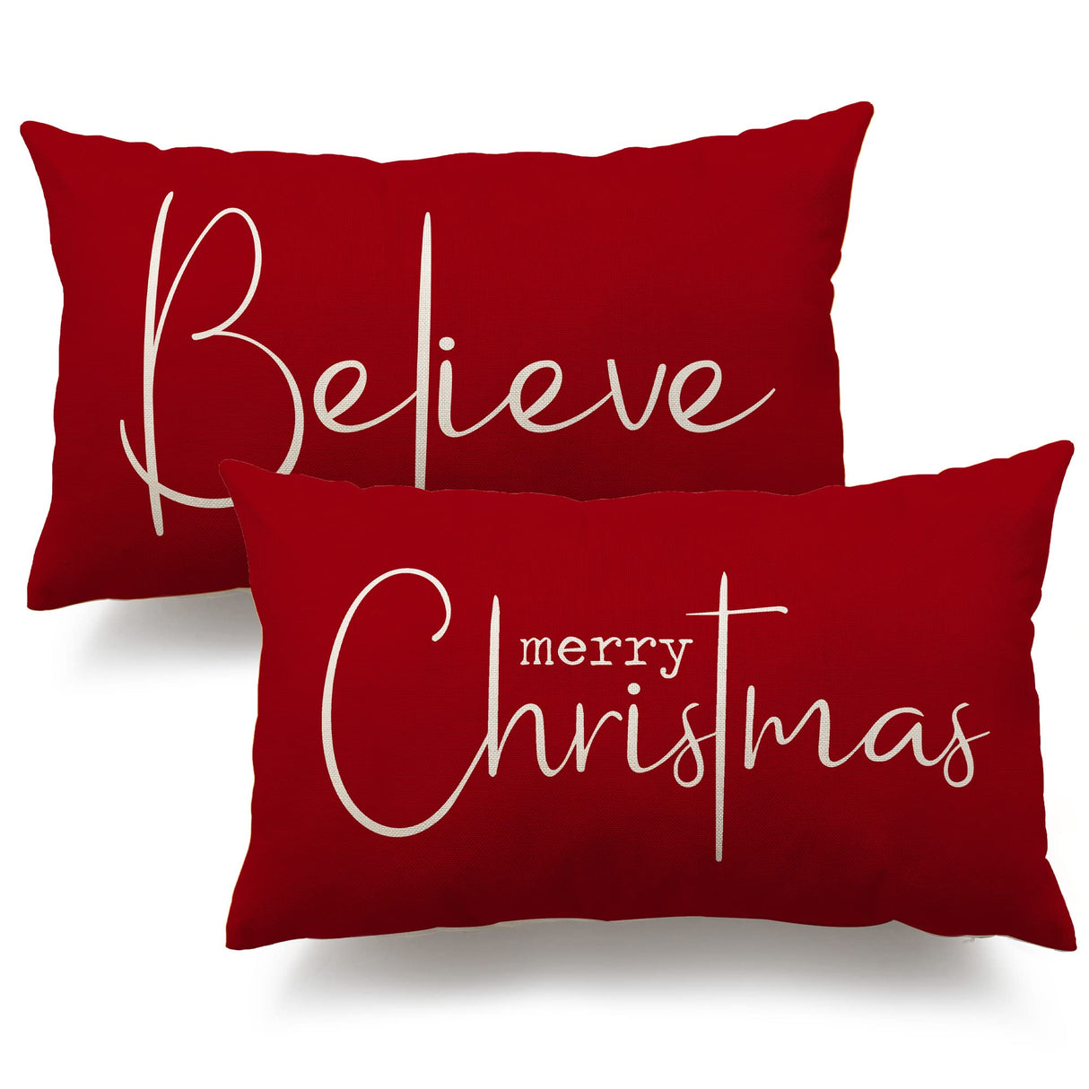 Christmas Throw Pillow Covers 12x20 Inch Set of 2 Merry Christmas Farmhouse Decorations Believe Holiday Decor Throw Cushion Case for Home Couch DFXSZ