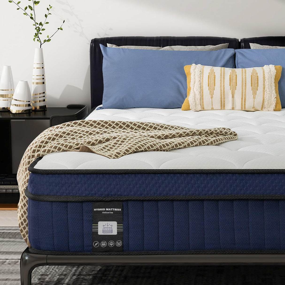 NiSleep Twin Mattress, 14 Inch Pillow Top Mattress in a Box, Medium Firm Fiberglass-Free, Soft Breathable Pressure Relief Memory Foam Hybrid Pocket Innerspring Bed, CertiPUR-US Certified NiSleep