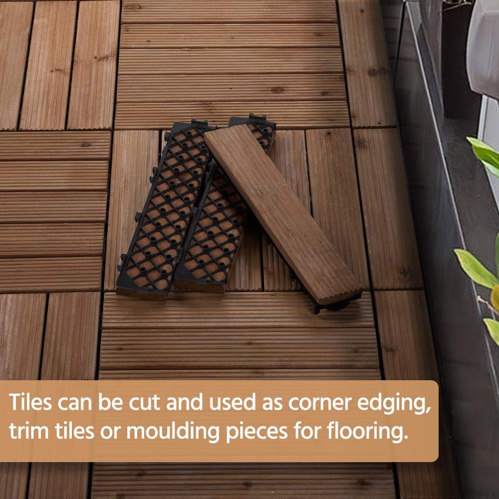 Yaheetech 27PCS Interlocking Patio Deck Tiles 12 x 12in Wood Floor Tiles Outdoor Flooring for Patio Garden Deck Poolside Brown Yaheetech