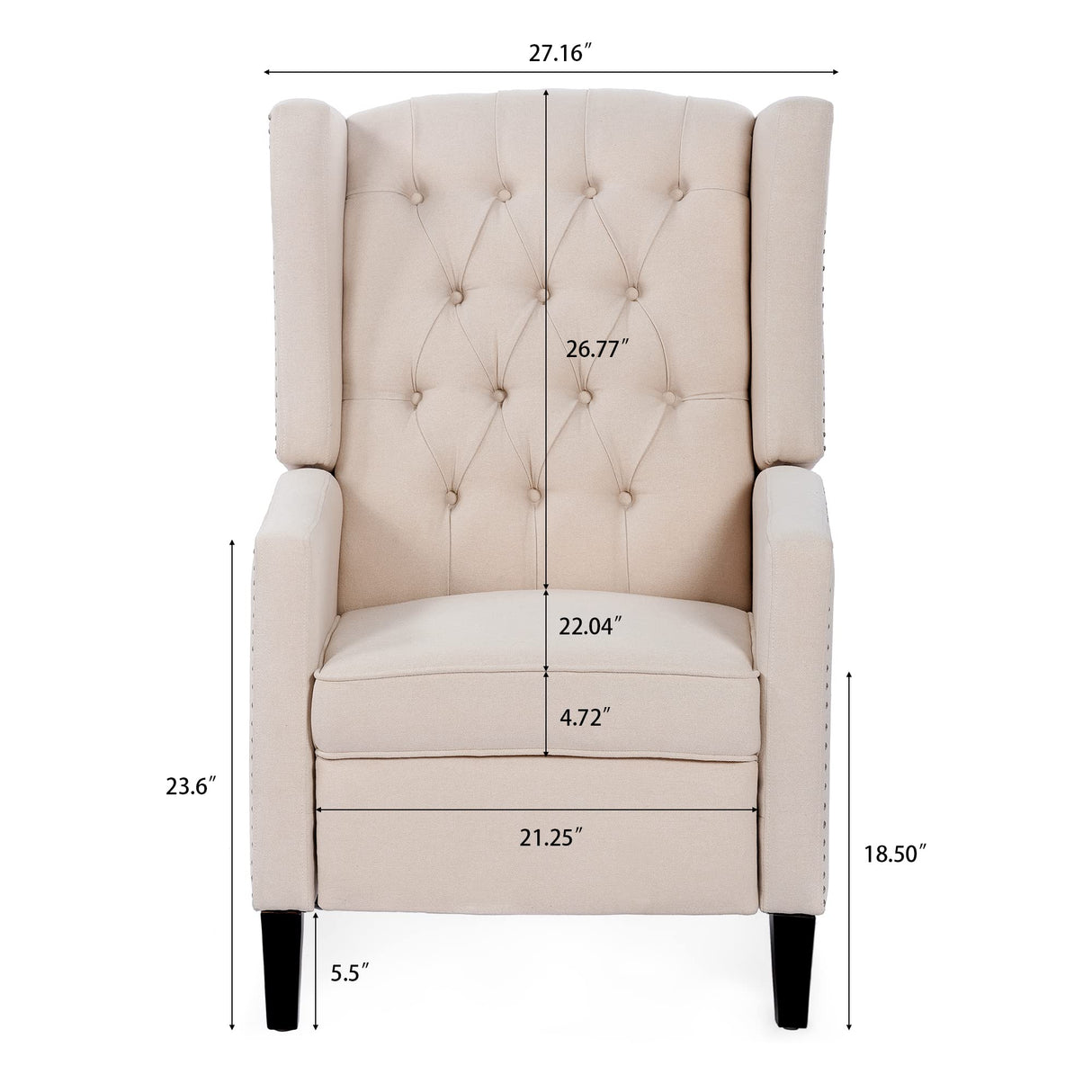 Push Back Single Recliner Chair,27" W Dual Function Foot System,Manual Wing Chair for Office, Den, Living Room, Bedroom, and Guest Room (Fabric, Beige) Fulocseny