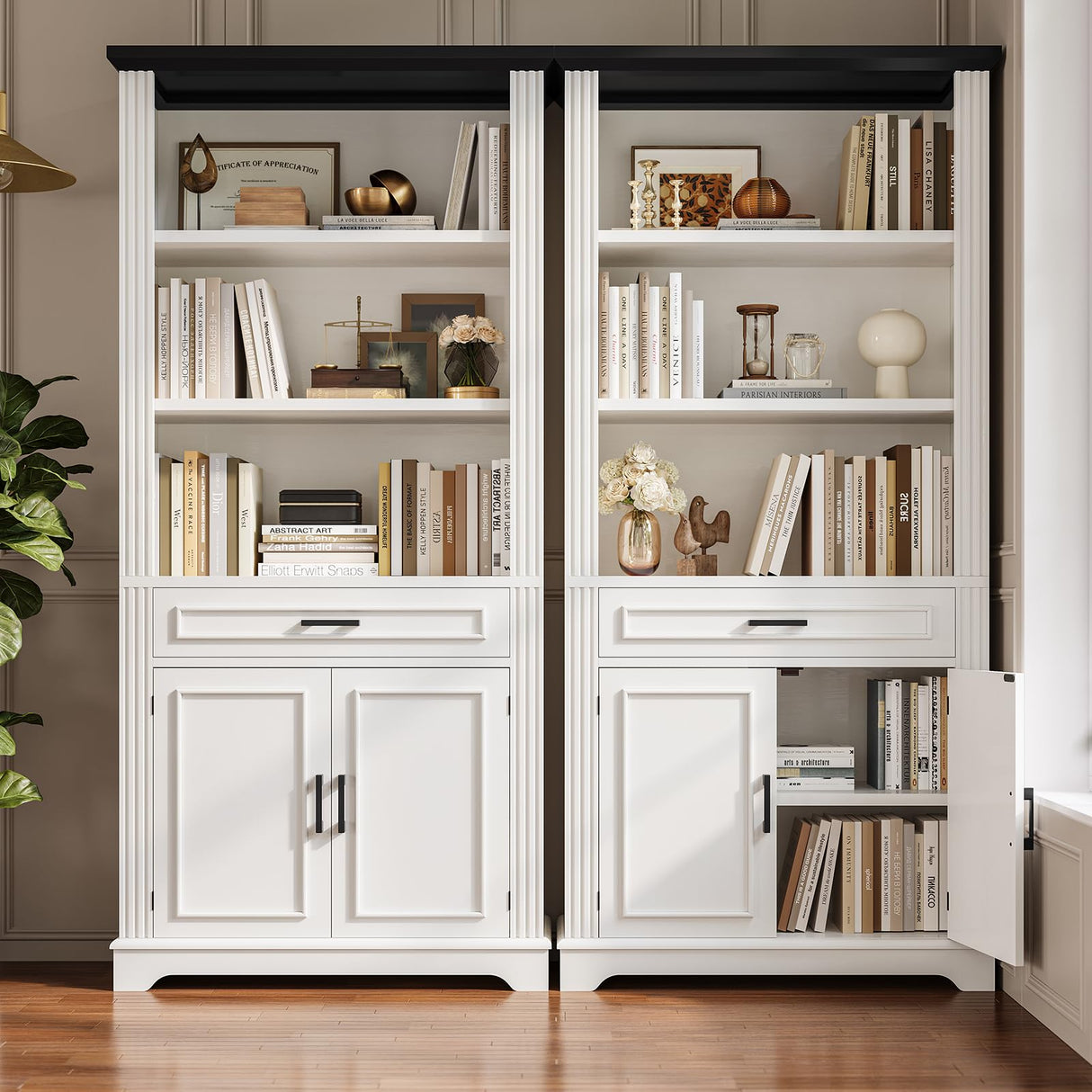 SEDETA Farmhouse Bookshelves and Bookcases with Doors and Drawer, Bookshelf with Storage, Floor Standing 6 Shelf Display Storage Shelves 70 in Tall Bookshelf for Home Office, Living Room, White SEDETA