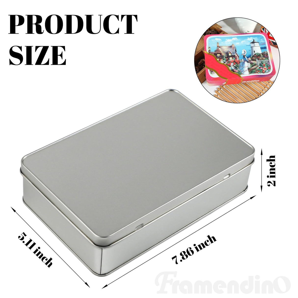 Framendino, Sublimation Candy Tin Box Storage Blank Box with Lid Metal Trinket Tins Container Rectangle Framendino