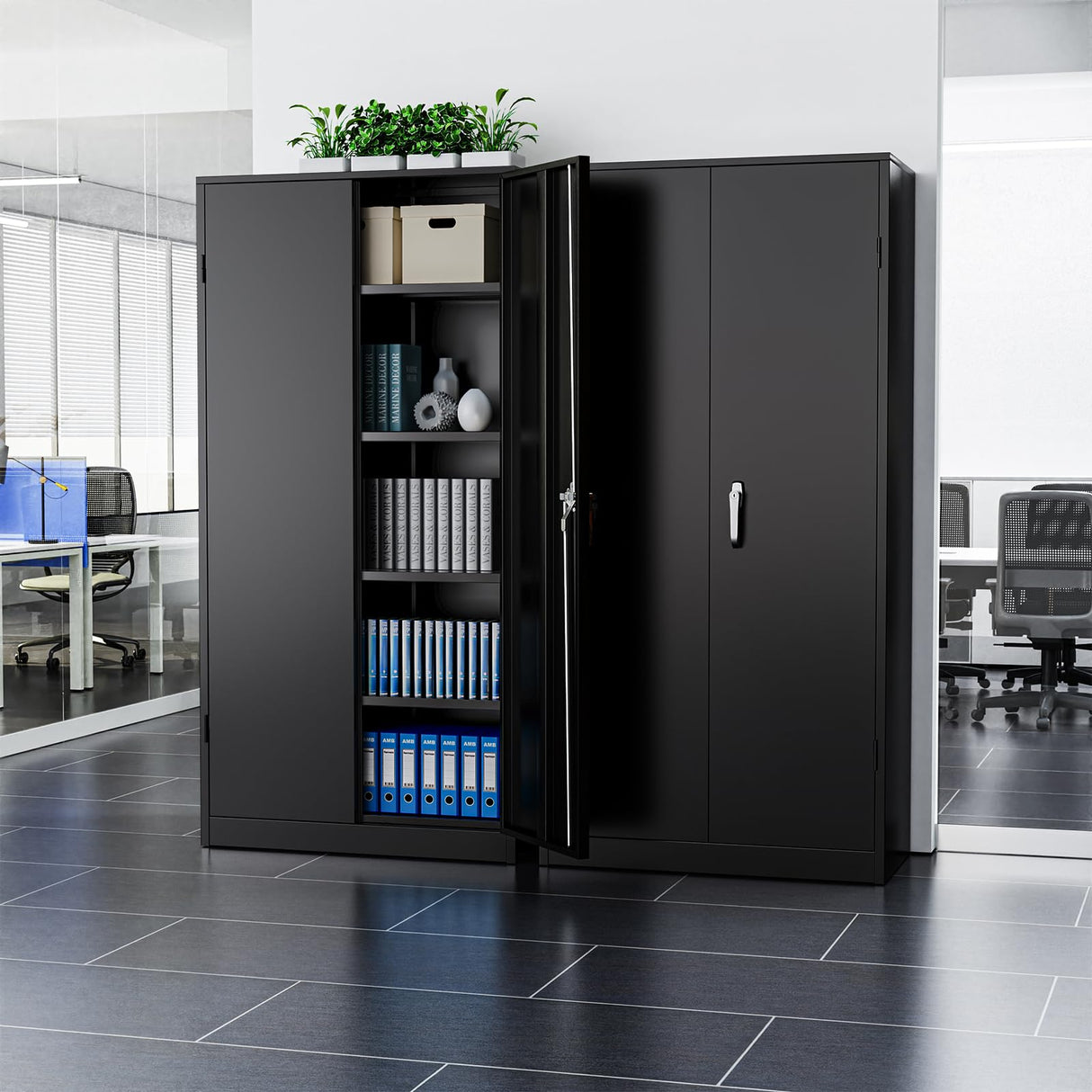 Incbruce Garage Metal Storage Cabinet, 72” Locking Steel Storage Cabinet with 2 Doors and 4 Adjustable Shelves, Tall Lockable Tool Storage Cabinet for Garage, Home, Office (Black) Incbruce