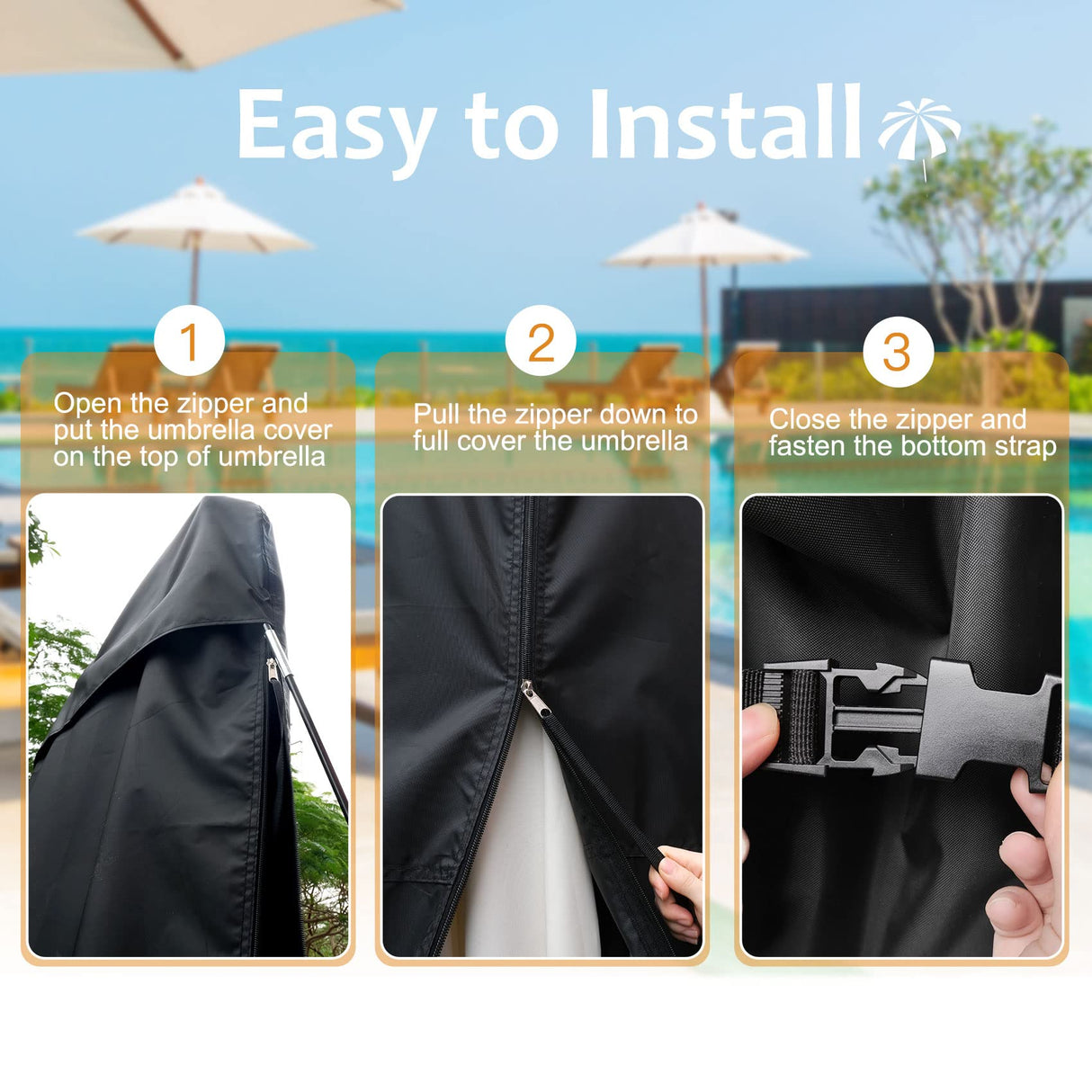 NettyPro Umbrella Cover for 10ft to 12ft Outdoor Umbrellas, Fade Resistant Waterproof and Ripstop Market Umbrella Parasol Cover with Zipper and Rod, Black NettyPro