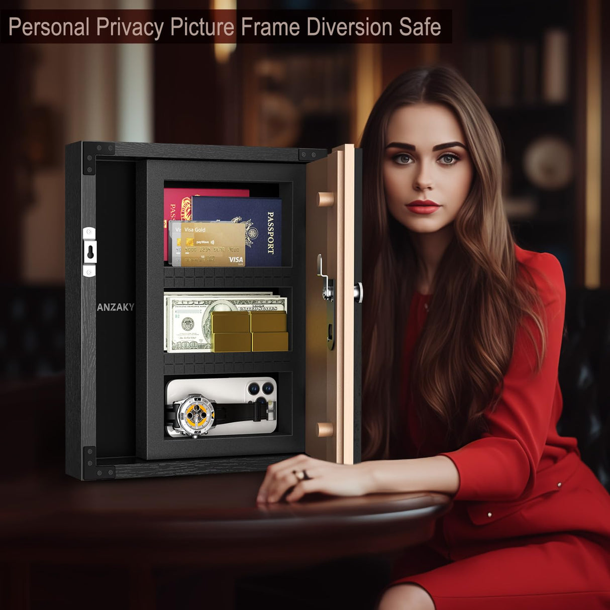 ANZAKY Hidden Safe with Lock, Wooden Picture Frame Diversion Safe, Large Hidden Money Safe with Customizable Foam, Hidden Compartment, Secret Decor Concealment Furniture, 11 x 14 inchs, Black ANZAKY