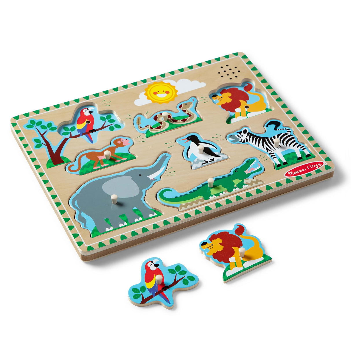 Melissa & Doug Zoo Animals Sound Puzzle - Wooden Peg Puzzle With Sound Effects (8 pcs) Melissa & Doug
