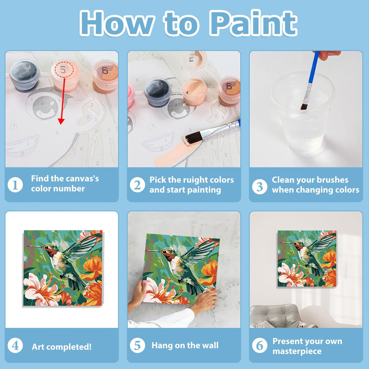 Hummingbird Paint by Numbers Kit for Adults Beginner, Bird Paint by Numbers with Frame and Easel, DIY Crafts Painting by Number for Gift Home Wall Decor 9.84x9.84 inch hkejoi