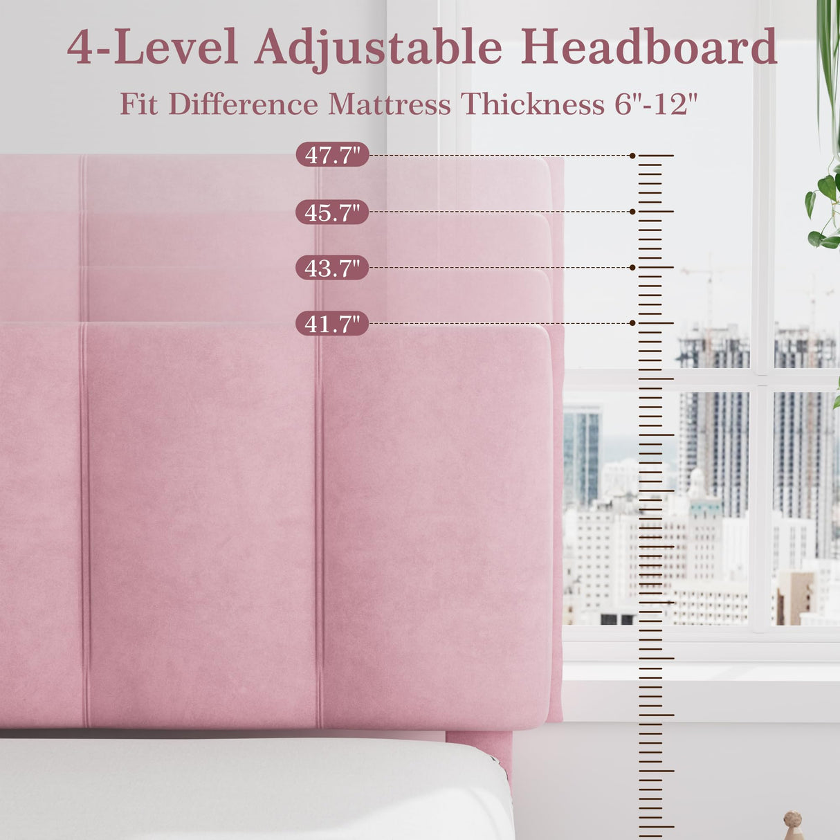 VECELO Twin Bed Frame with Upholstered Headboard, Heavy-Duty Platform Bedframe with Strong Wooden Slats Support, No Boxing Spring Needed, Pink VECELO