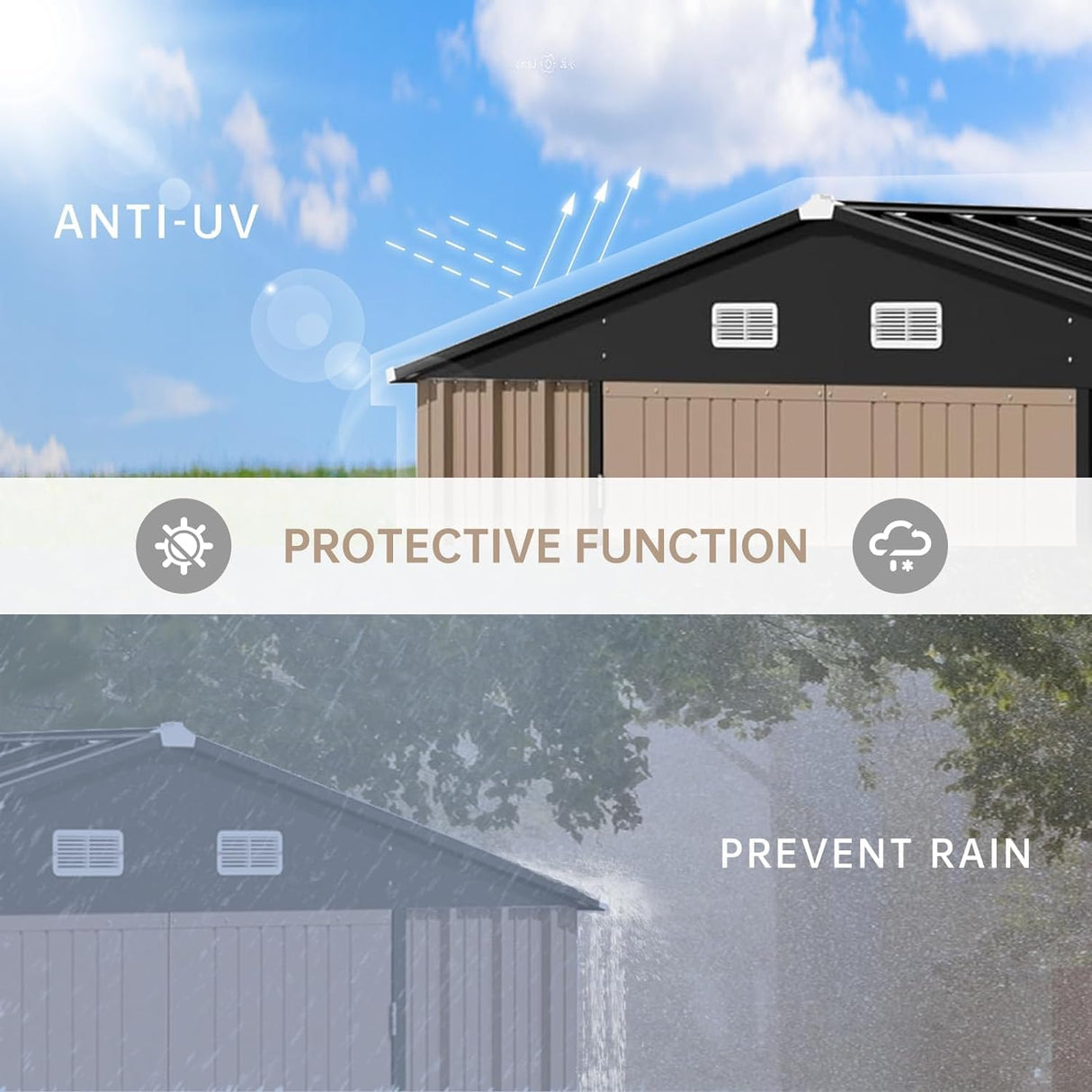 Garvee 10 x 8 FT Metal Storage Shed, Large Outdoor Storage Shed with Updated Frame Structure, Lockable Door and Air Vent, Utility Tool Storage House for Patio Garden Lawn Backyard, Brown Garvee