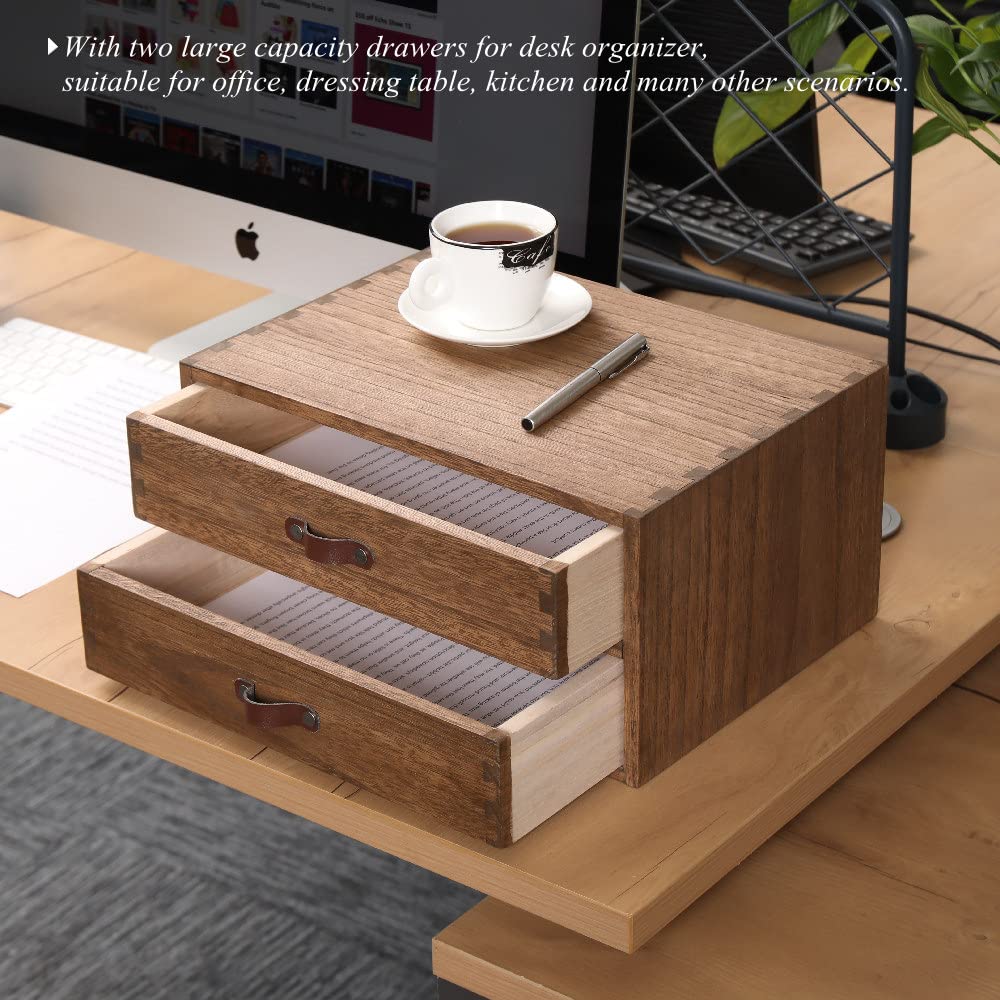 DDYURI Wood 2 Drawer Desktop Organizer Cabinet - Desk Storage Box for Kitchen Counter,Dresser Tabletop -Wooden File Organizer Printer Machine Stand for Office Accessories Chest Dark (FAX2C-DK) DDYURI