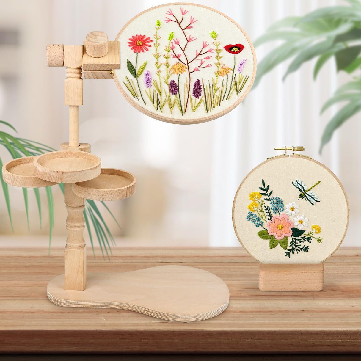 embhand Embroidery Hoop Stand Adjustable - Rotated Embroidery Frame Stand with 6'' 8'' Embroidery Hoops and 3pcs Bowls for Needlework Supplies, Embroidery Hoop Holder, Embroidery Stands for Hand Work embhand