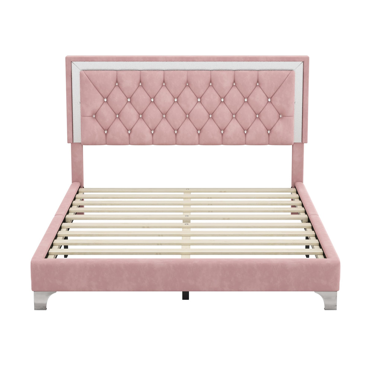 Flieks 3-Piece Pink Bedroom Set with Queen Upholstered Platform Bed and LED Lights, Including 2 Nightstands Flieks