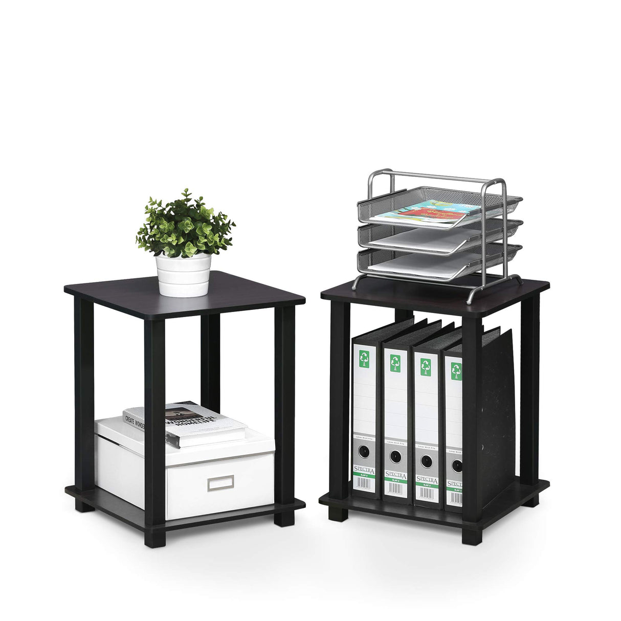 Furinno Simplistic Set of 2 End Table, Dark Walnut Furinno