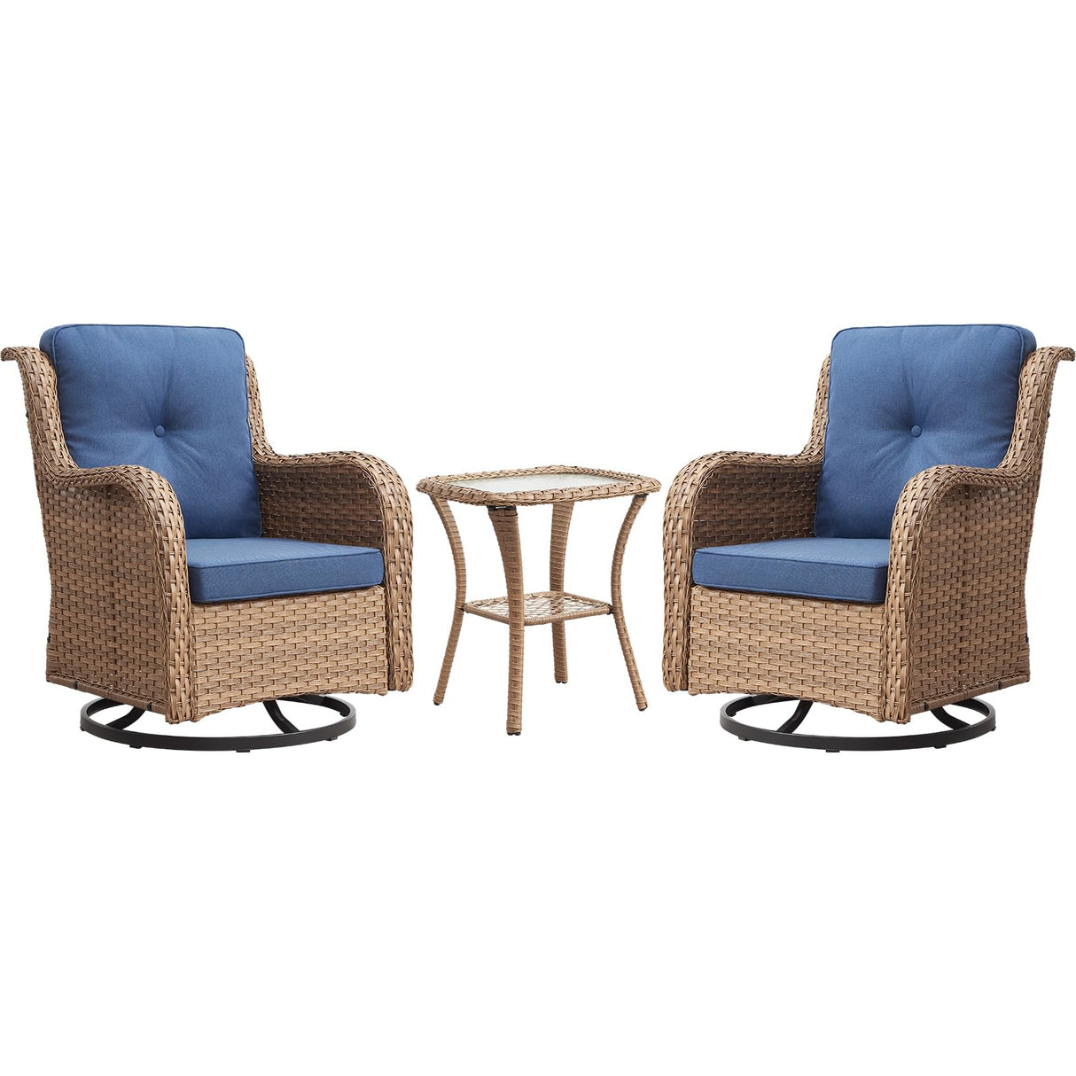 Rilyson Patio Chairs Rocking Swivel Chiar - 3 Piece Outdoor Wicker Patio Bistro Set Rattan Rocker Glider Chairs with High Back and Deep Seating for Outside Porch Deck Garden(Yellow/Blue) Rilyson