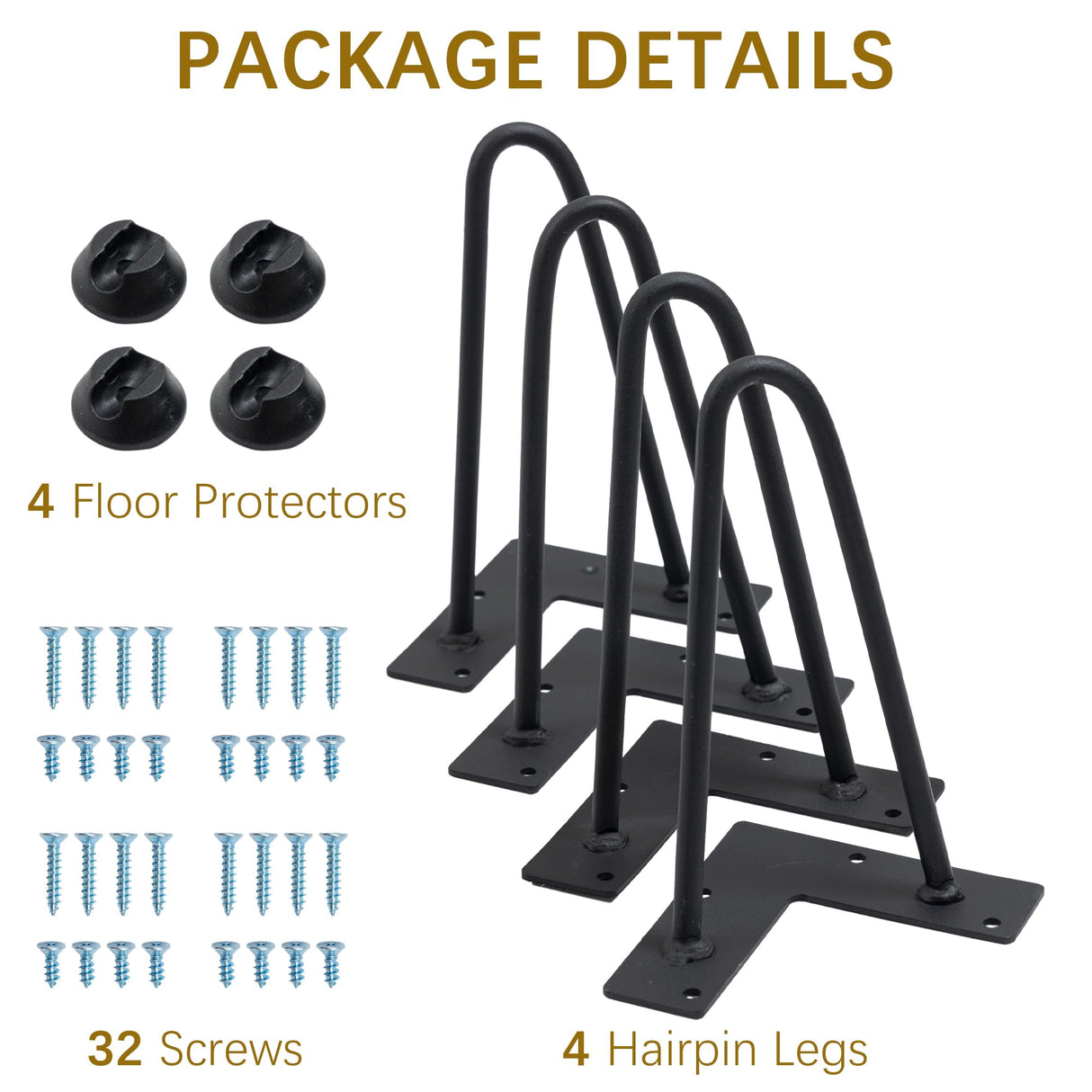 Thanaddo 8" Hairpin Furniture Legs 4PCS, Heavy Duty Solid Steel 2 Rod Furniture Legs with 2 Sizes Screws and 4pcs Floor Protectors for Nightstand, Cabinet, Bench Chair, Coffee Table, Desk, etc, Black Thanaddo