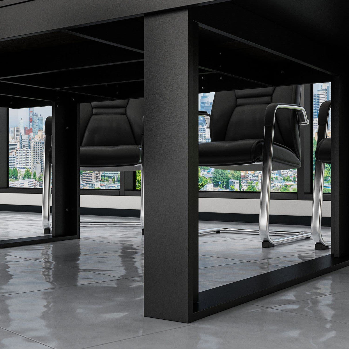 FAMAPY 7.2FT Conference Table Podcast Table, Black Metal Frame, Rectangular Office Table Meeting Table Podcast Table, Black and Deep Walnut (86.8”W x 47.2”D x 29.4”H) FAMAPY