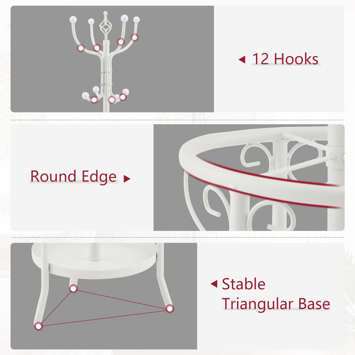 Tajsoon Standing Coat Rack with Umbrella Holder, Freestanding Coat Hanger Stand with Umbrella Stand, Entryway Coat Rack with 12 Hooks to Hold Clothes, Coat Tree for Living Room Bedroom Office, White Tajsoon