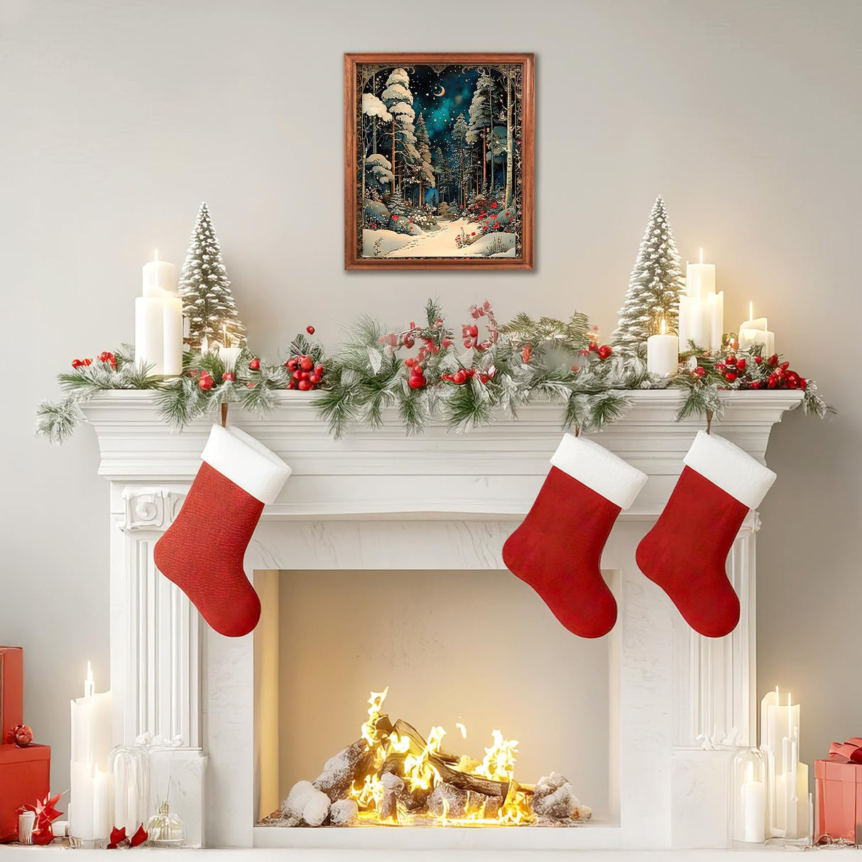 RLTXBUK Christmas Enchanted Forest Diamond Art Kits, Magical Winter Forest Xmas Holiday Gem Diamond Painting Art Kits for Adults Kids Beginners, Christmas Home Room Decor 9.8x11.8 Inch RLTXBUK