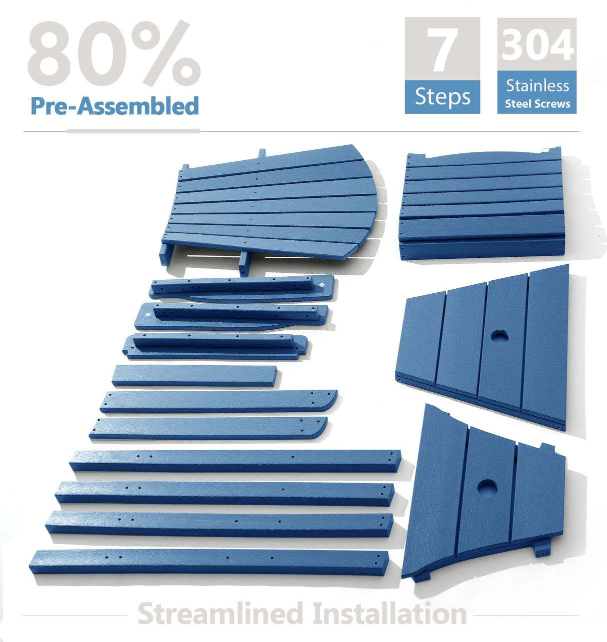 PASAMIC Tall Adirondack Chair Set of 2 with Removable Double Connecting Trays, Recycled HDPE with Wood Grain, Weather Resistant, Outdoor Adirondack Barstools for Deck, Balcony, Patio, Backyard, Blue PASAMIC