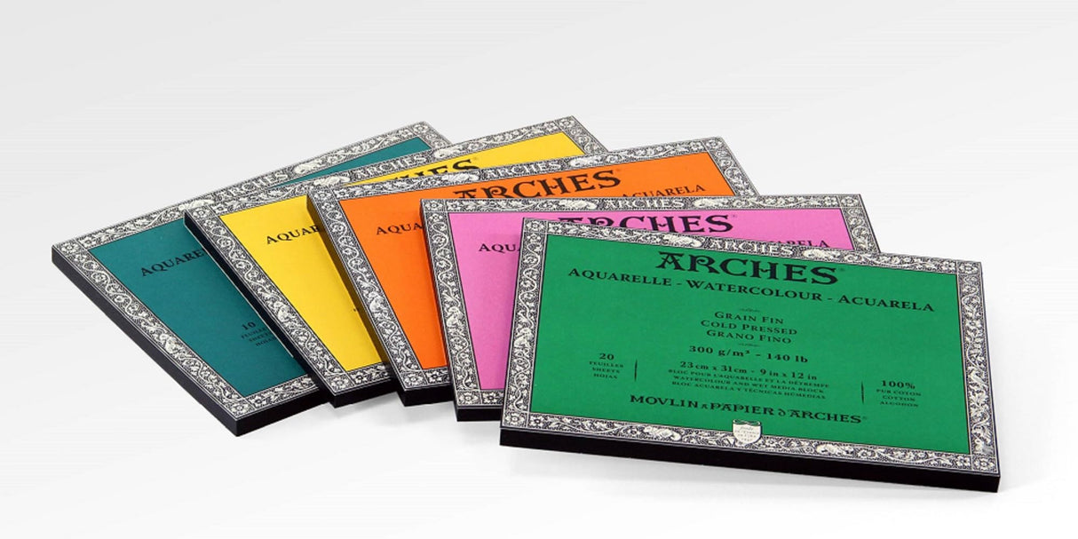 Arches Aquarelle Watercolor Block, Cold Pressed, 140lb/300gsm, 20 Sheet, 9x12 inch, Watercolor Paper 100% Cotton Arches