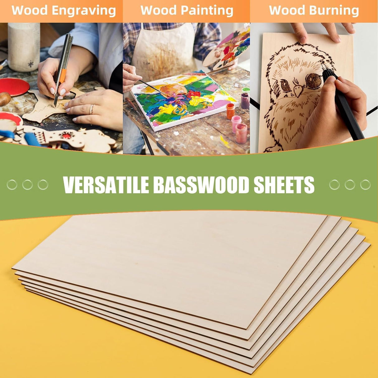 AWIZOM 12 Pack Basswood Sheets for Crafts-12 x 16 x 1/8 Inch- 3mm Thick Plywood Sheets with Smooth Surfaces Unfinished Wood Boards for Laser Cutting, Wood Burning, Architectural Models, Staining AWIZOM