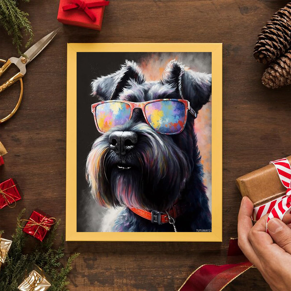 TUTUMAY21 Dog with Sunglass Diamond Painting DIY 5D Kit, Crystal Rhinestone Cute Animals Diamond Painting Giant Schnauzer Gemstone Wall Art Home Decoration, Gifts for Craft Lovers 12x16 inch TUTUMAY21