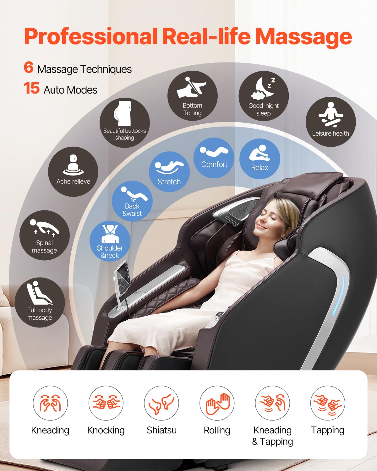 VEVOR Massage Chair, 4D Full Body Zero Gravity Recliner with SL Track, Yoga Stretch, AI Voice Control, Heat, Foot Roller, Retractable Pedal, 36 Airbags, LCD, Armrest Controls, Rolling Base VEVOR