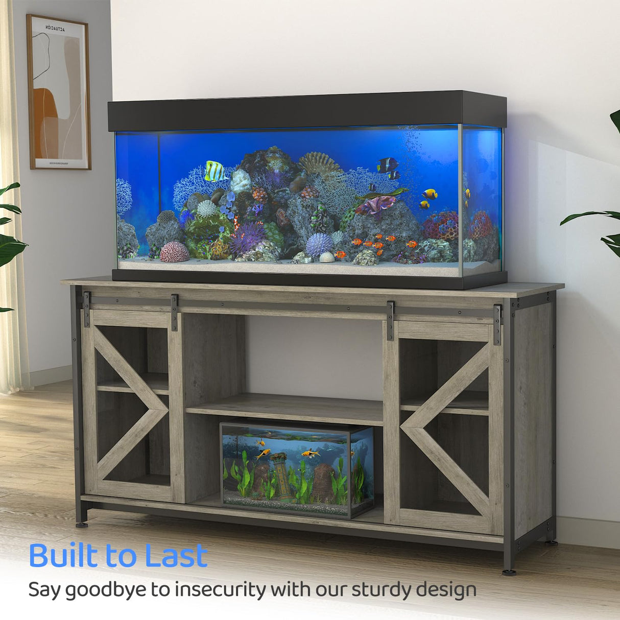 DetalleGo 50-80 Gallon Fish Tank Stand, Heavy Duty Aquarium Stand with Cabinet for Fish Tank Accessories Storage - 1000 LBS Capacity, 58.9" L x 19.7" W x 32.6" H, Gray DetalleGo