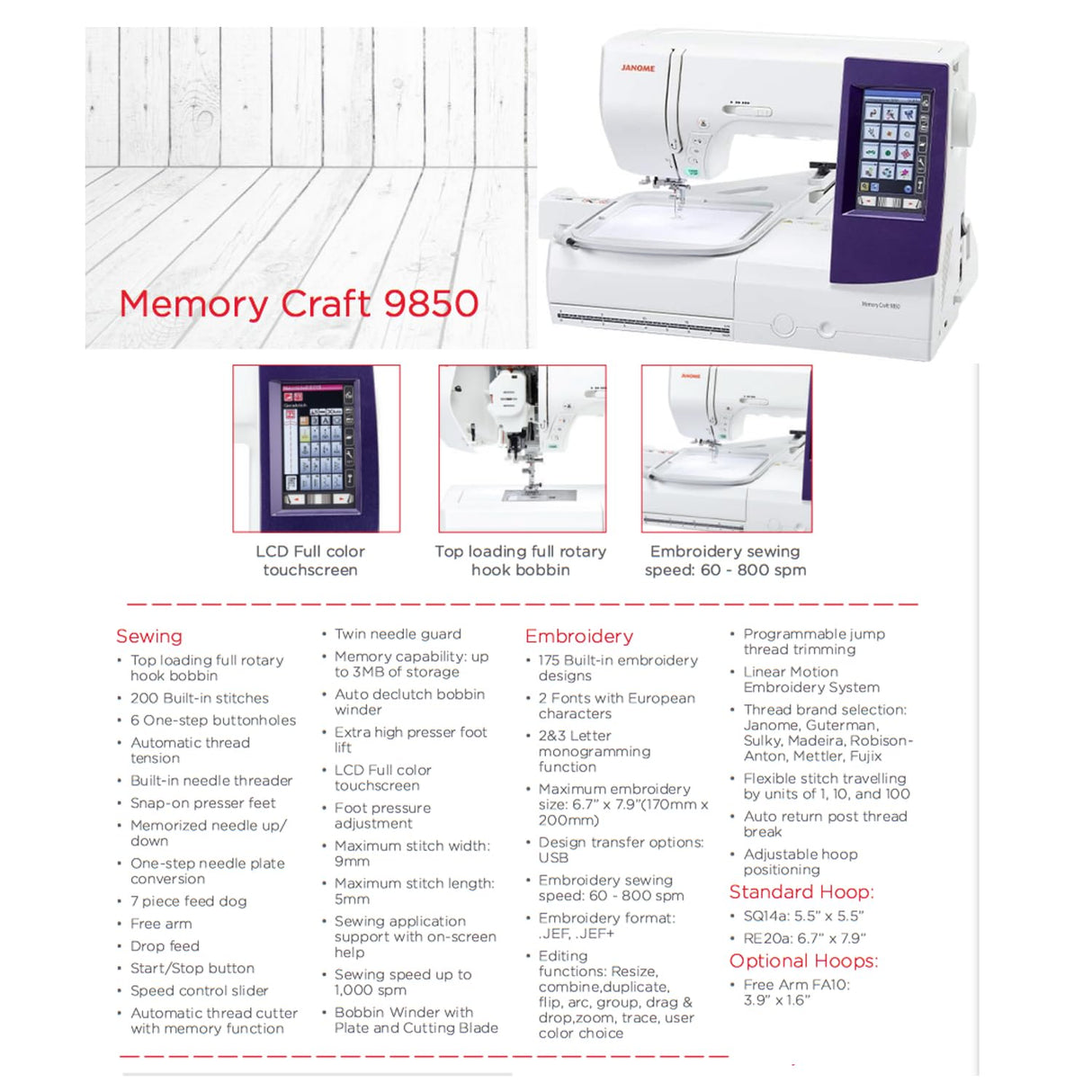 Janome Horizon Memory Craft 9850 Embroidery and Sewing Machine Janome