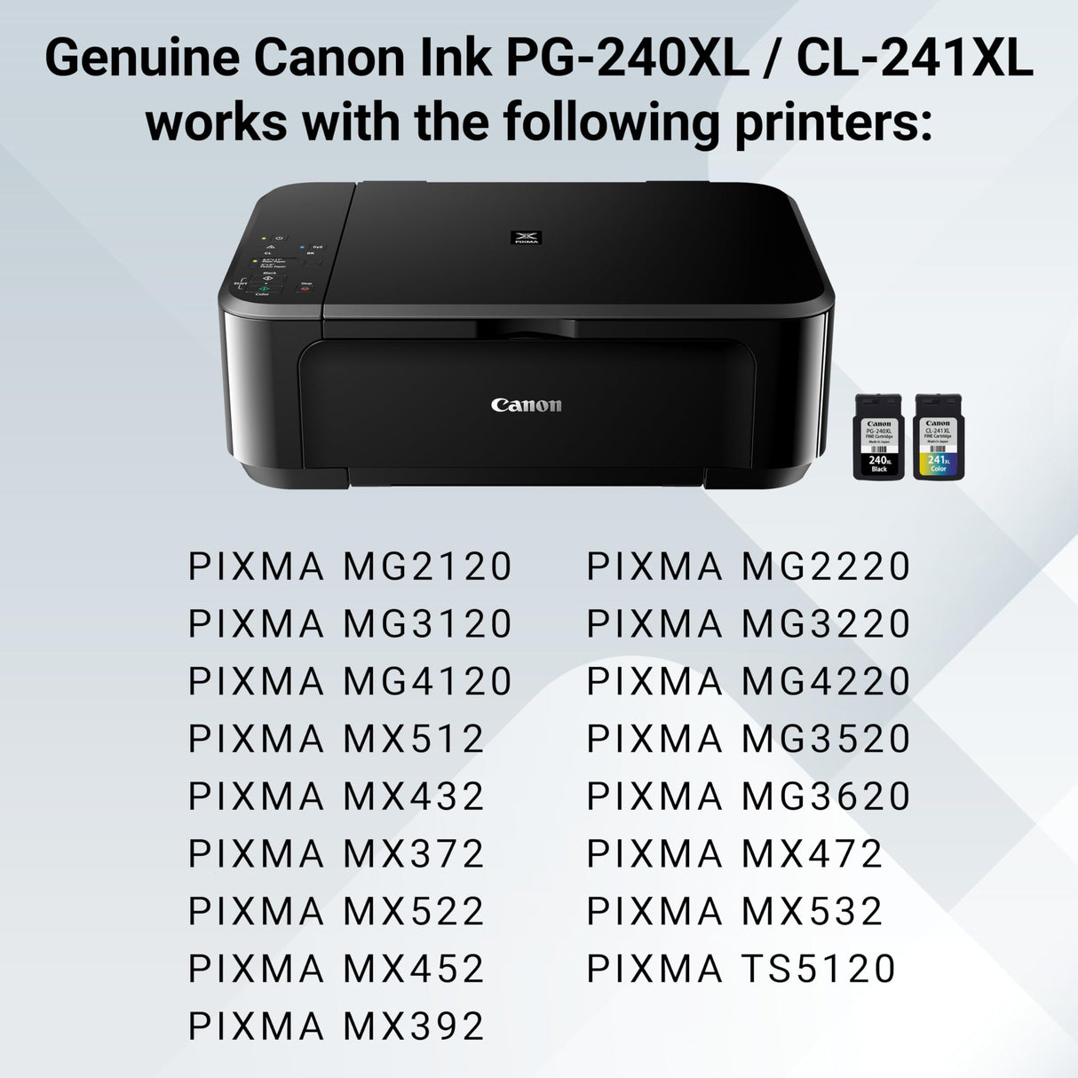 Canon PG-240 XL / CL-241 XL Genuine Ink Value Pack (2 Cartridges) with 50-Sheet Photo Paper, Compatible with MG2120/3120/4120/2220/3220/4220/3520/3620, MX372/392/432/452/472/512/522/532, TS5120 Canon