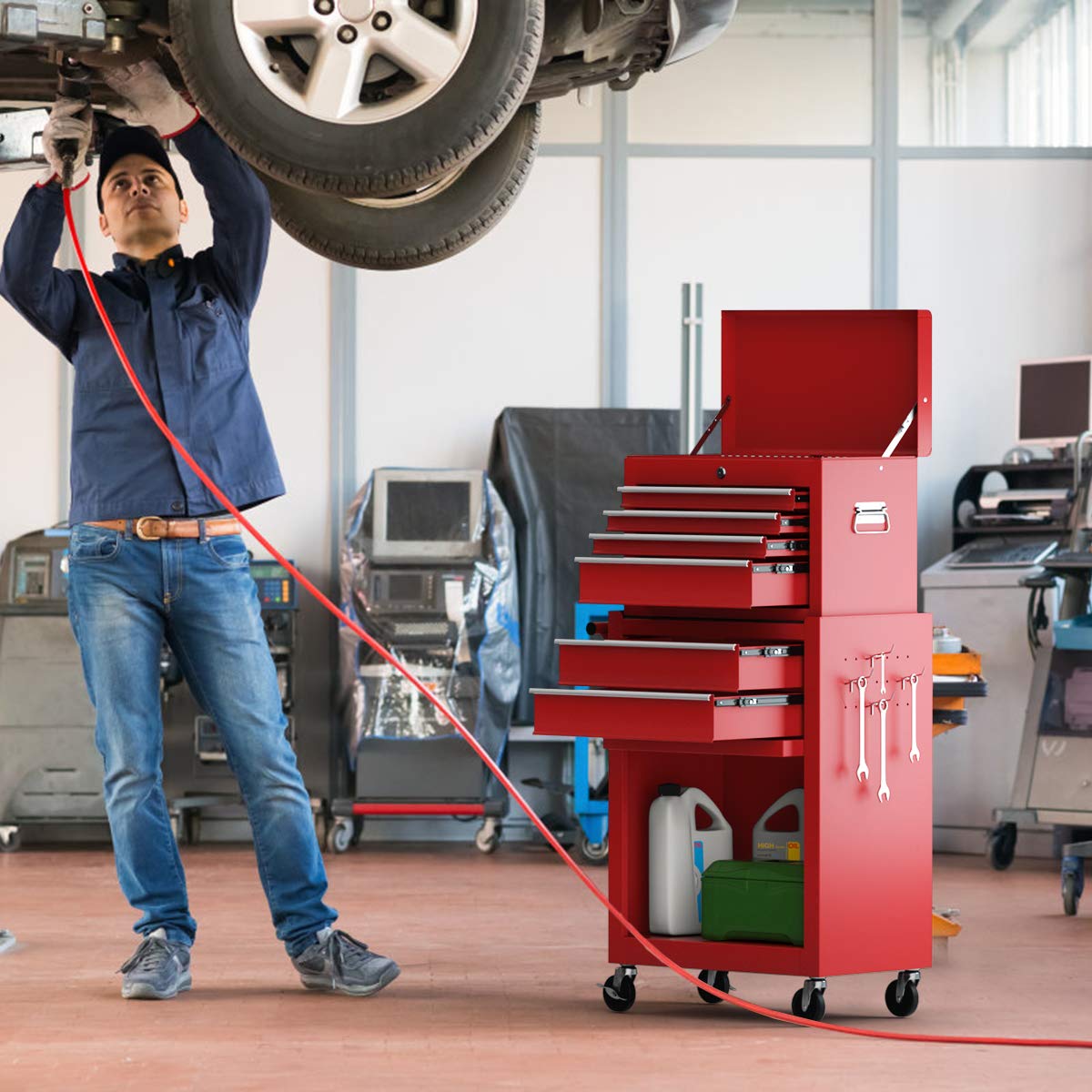 Goplus Rolling Tool Chest, 6-Drawer Tool Box Organizer w/Auto Locking System & Lockable Wheels & Sliding Drawers & Detachable Top, Tool Storage Goplus