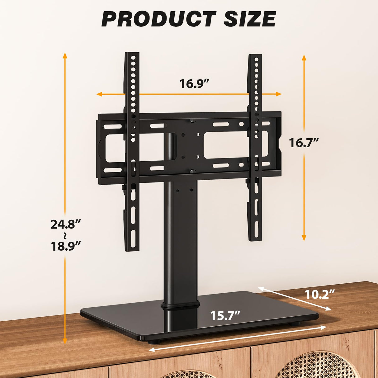 5Rcom Universal Swivel TV Stand for 27-60 inch Curved/Flat Screen TVs, Table Top TV Base Replacement Holds up to 88 lbs, Height Adjustable TV Stand Mount with Tempered Glass Base, MAX VESA 400x400mm 5Rcom