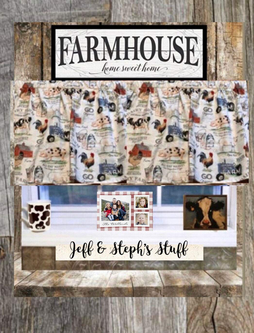 Farmhouse Valance Country Decor Dairy Farm Cow Topper Barn Wedding Decor Barn Pig Home Decor Cotton Window Treatment 43W x 14L Home LIving Curtain Gift Idea Housewarming Generic