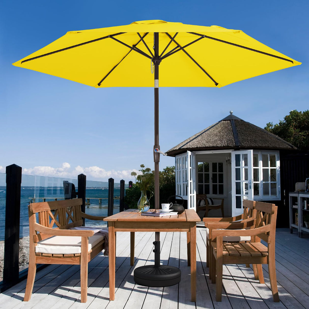 JEAREY 7.5FT Patio Umbrella Market Table Umbrella with 6 Sturdy Ribs, Push Button Tilt/Crank Outdoor Umbrella for Garden, Deck, Backyard, Pool and Beach,Yellow JEAREY