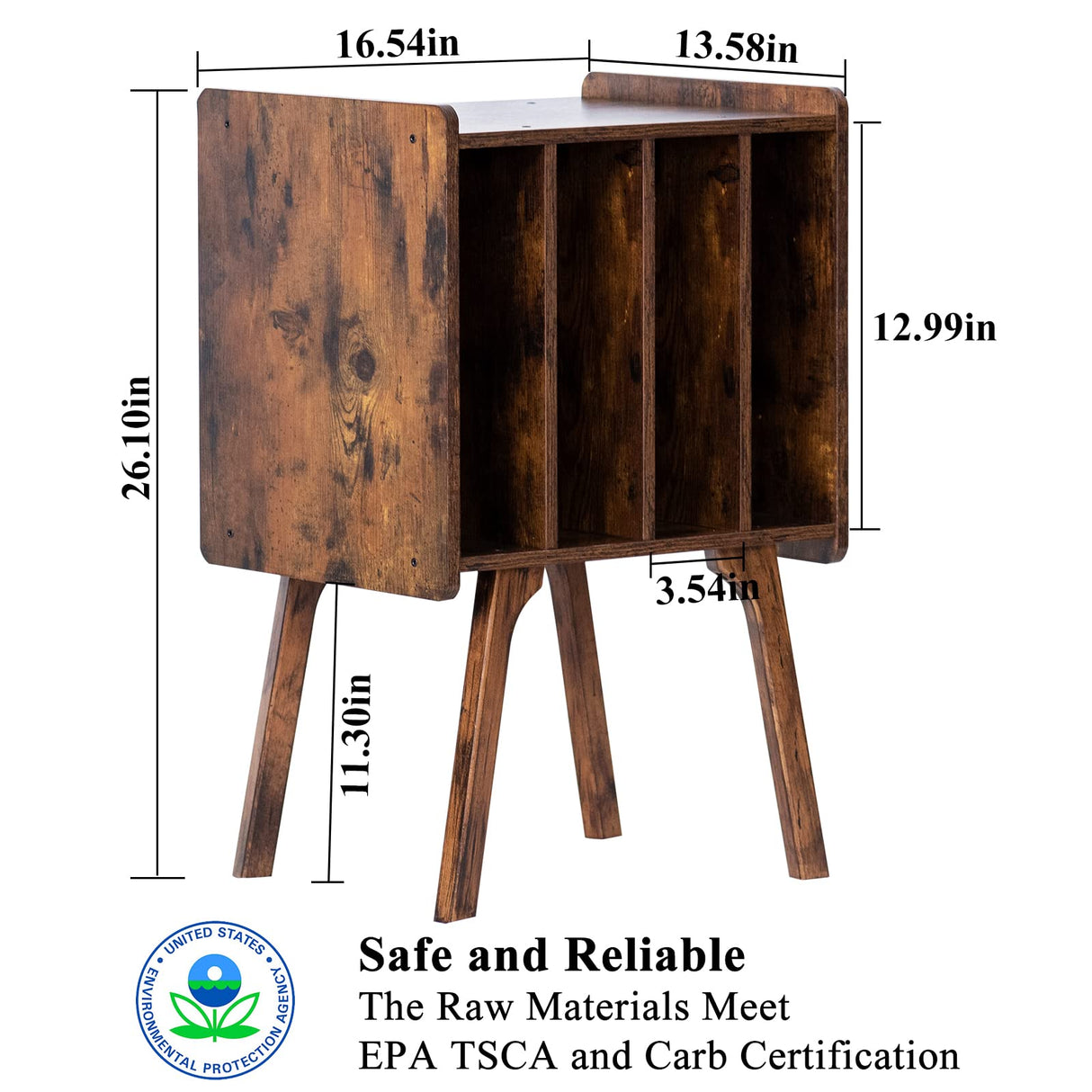 LELELINKY Record Player Stand,Vinyl Record Storage Table with 4 Cabinet Up to 100 Albums,Mid-Century Turntable Stand with Wood Legs,Brown Vinyl Holder Display Shelf for Bedroom Living Room (Patented) LELELINKY