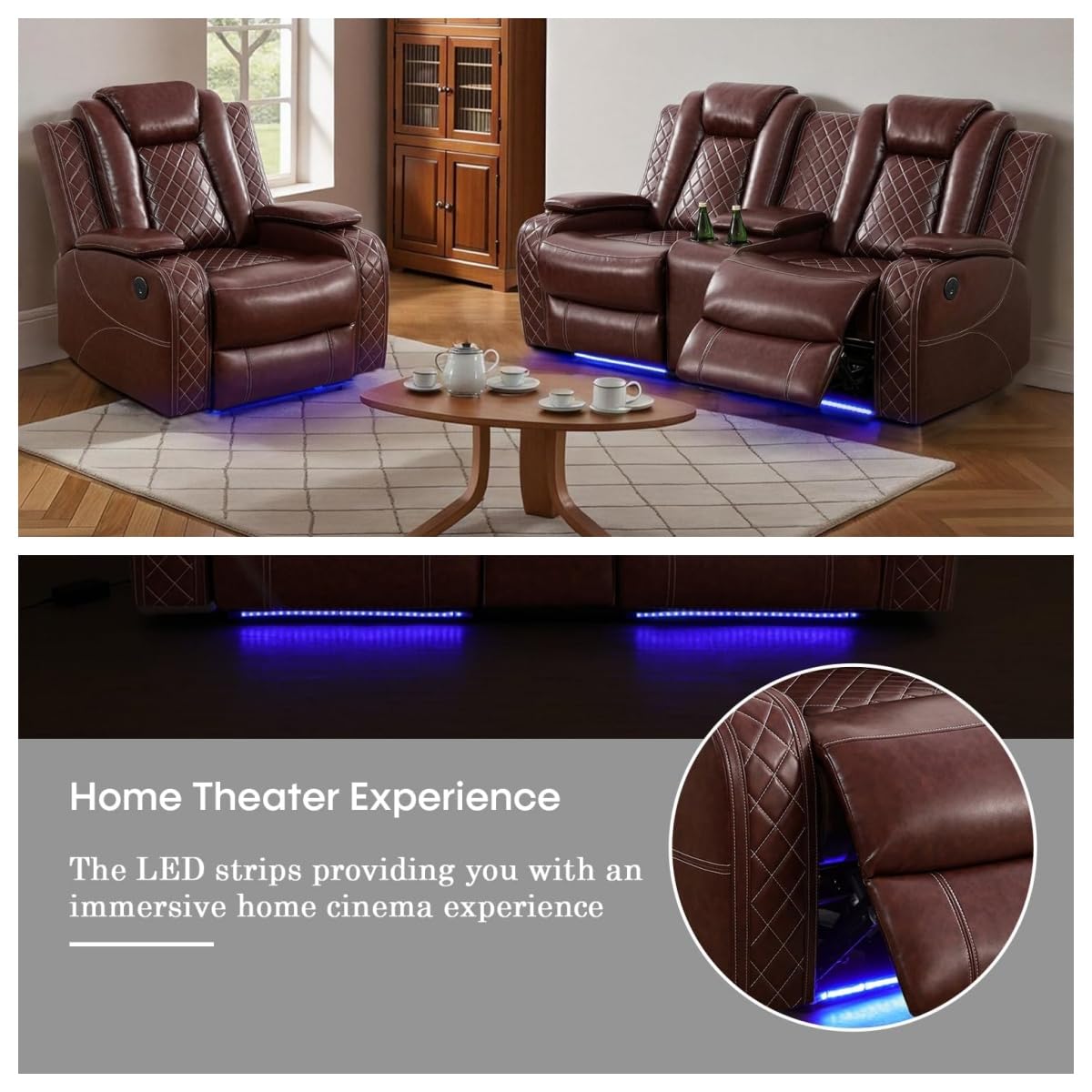 Trygoal Oversized Recliner Chair, Multifunction Power Leather Recliners with Home Theater Seating, Oversized Single Electric Recliner Furniture for Living Room Apartment Home Theater, Red Trygoal